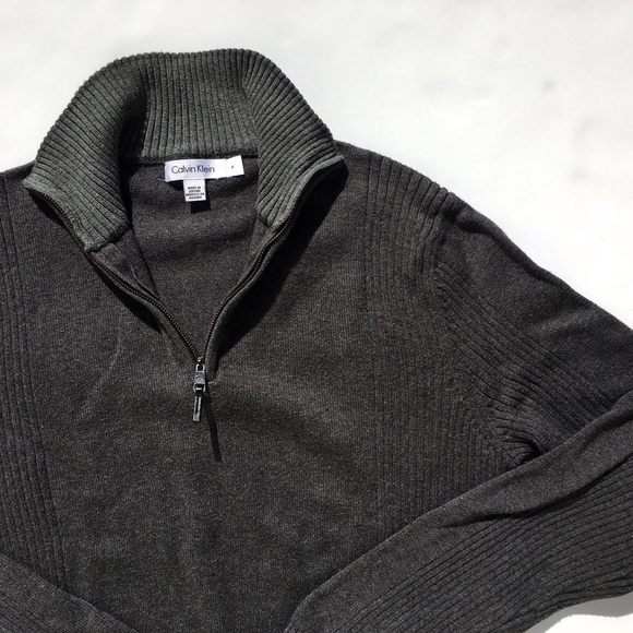 Calvin Klein Grey 1/4 Zip Pullover Sweater Sz M - Picture 2 of 7